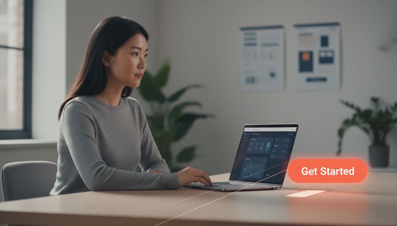 Website image composition guiding the eye to a call-to-action button