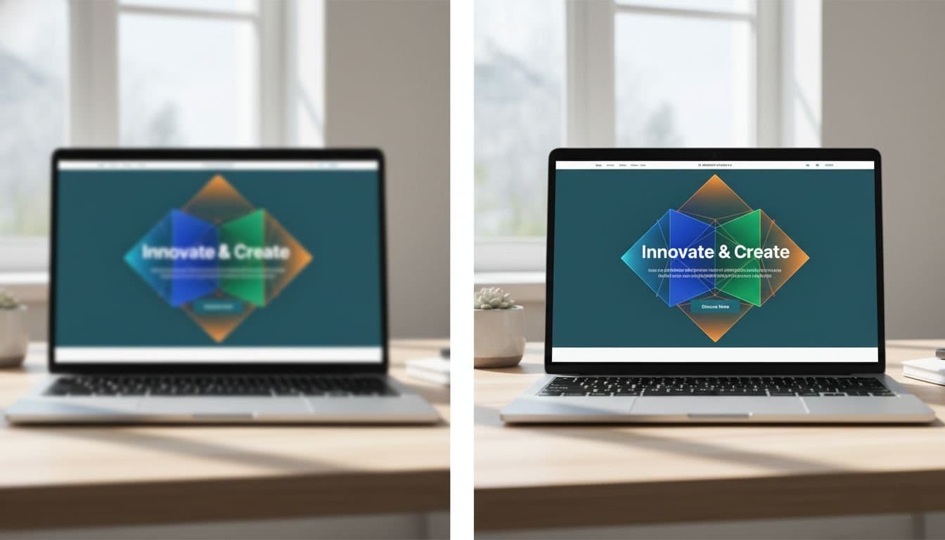 Comparison of crisp versus blurry landing page image